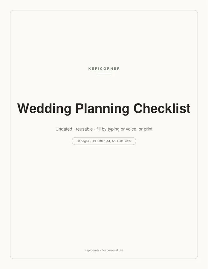 Wedding Planning Checklist printable – page 1 of 58, rendered from Wedding-Planning-Checklist-Letter.pdf