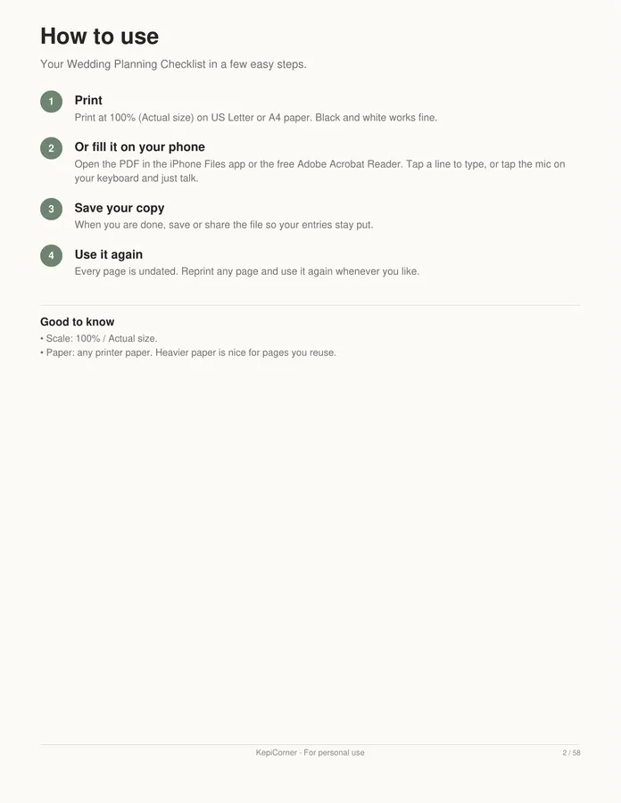 Wedding Planning Checklist printable – page 2 of 58, rendered from Wedding-Planning-Checklist-Letter.pdf