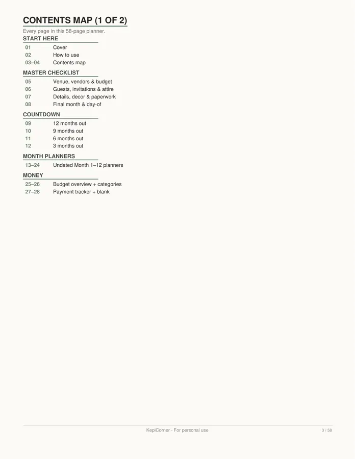 Wedding Planning Checklist printable – page 3 of 58, rendered from Wedding-Planning-Checklist-Letter.pdf