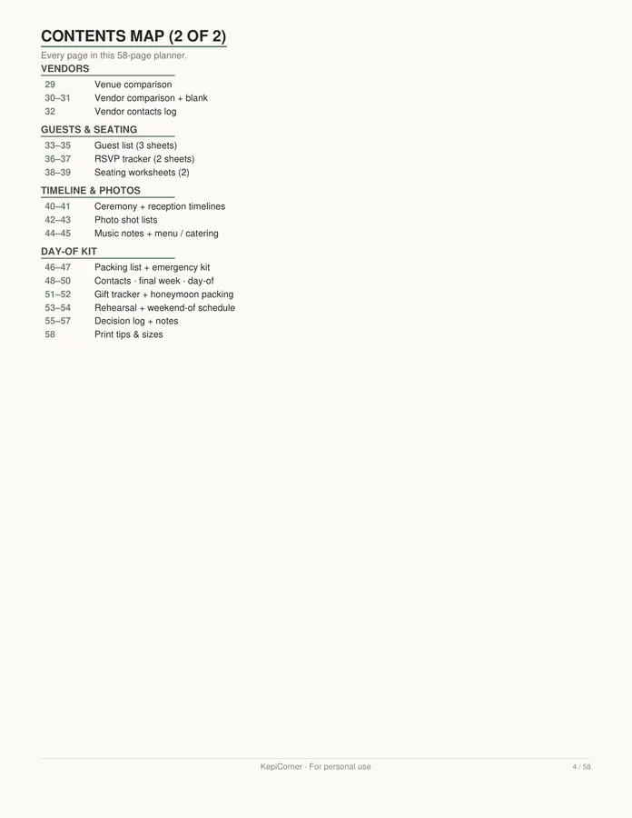 Wedding Planning Checklist printable – page 4 of 58, rendered from Wedding-Planning-Checklist-Letter.pdf