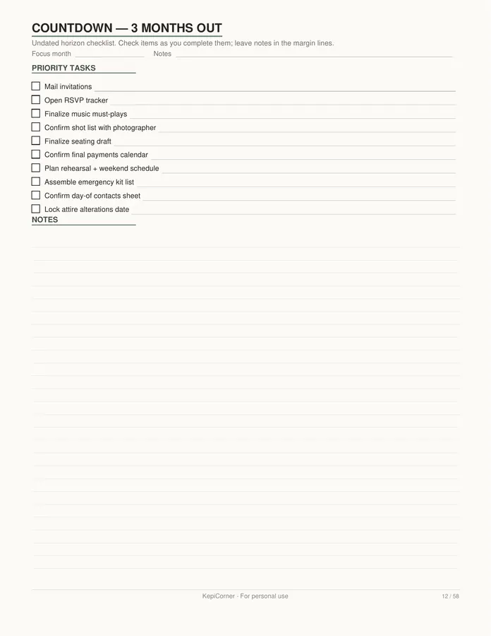 Wedding Planning Checklist printable – page 12 of 58, rendered from Wedding-Planning-Checklist-Letter.pdf