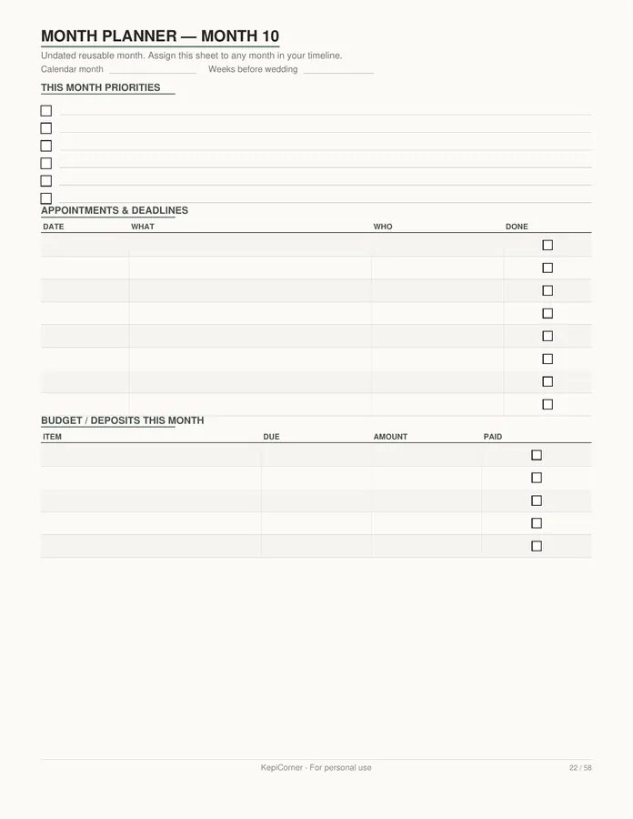 Wedding Planning Checklist printable – page 22 of 58, rendered from Wedding-Planning-Checklist-Letter.pdf
