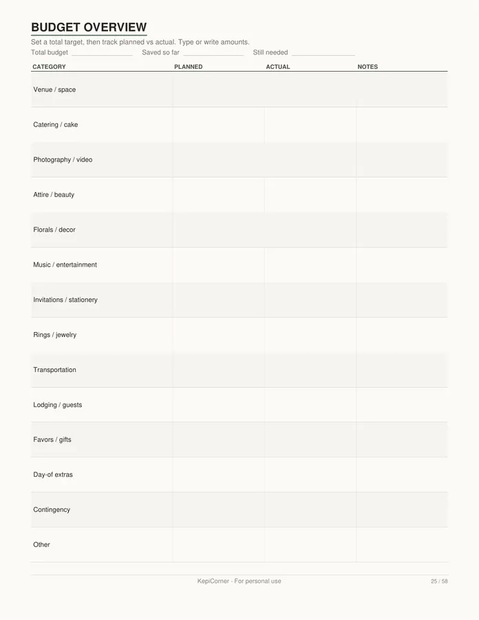 Wedding Planning Checklist printable – page 25 of 58, rendered from Wedding-Planning-Checklist-Letter.pdf