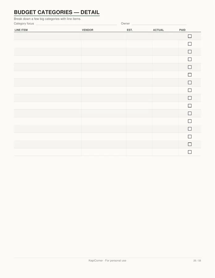 Wedding Planning Checklist printable – page 26 of 58, rendered from Wedding-Planning-Checklist-Letter.pdf
