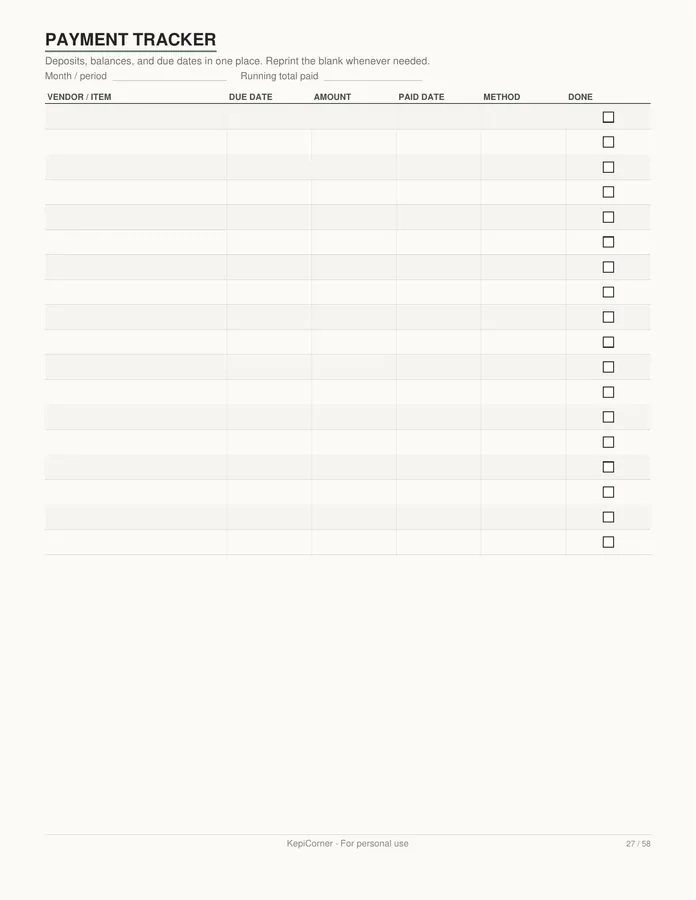 Wedding Planning Checklist printable – page 27 of 58, rendered from Wedding-Planning-Checklist-Letter.pdf