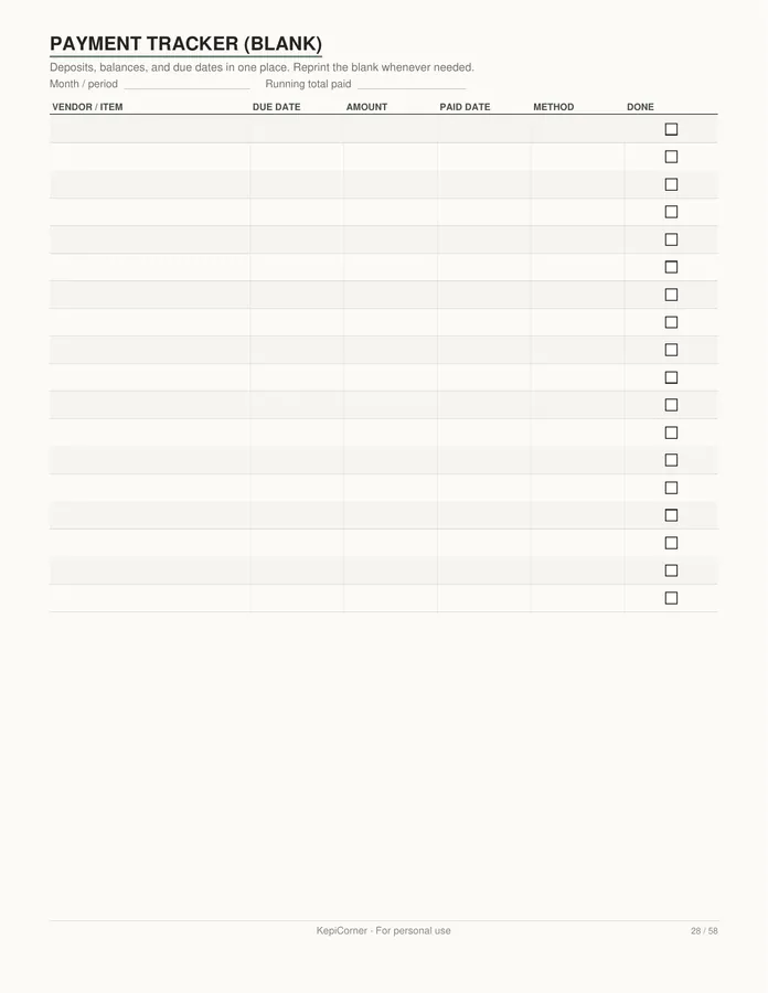 Wedding Planning Checklist printable – page 28 of 58, rendered from Wedding-Planning-Checklist-Letter.pdf