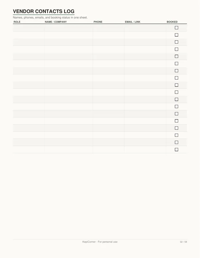 Wedding Planning Checklist printable – page 32 of 58, rendered from Wedding-Planning-Checklist-Letter.pdf