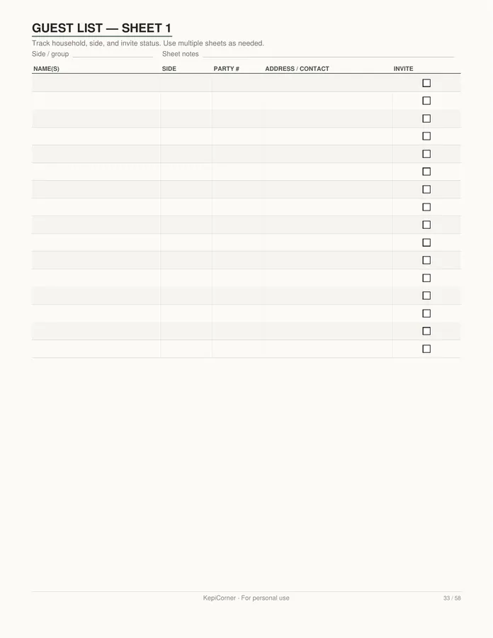 Wedding Planning Checklist printable – page 33 of 58, rendered from Wedding-Planning-Checklist-Letter.pdf