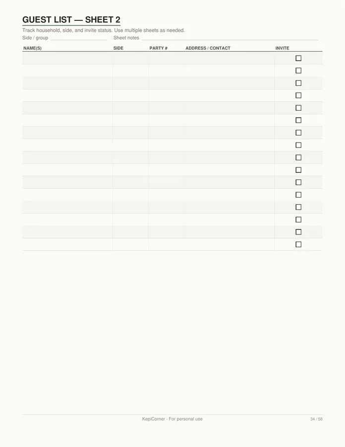 Wedding Planning Checklist printable – page 34 of 58, rendered from Wedding-Planning-Checklist-Letter.pdf