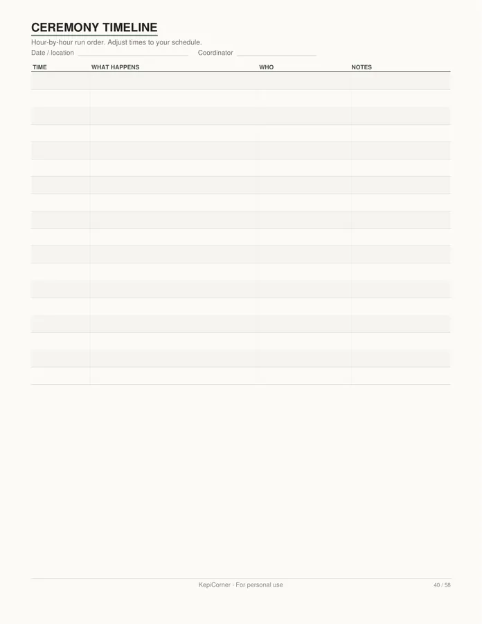 Wedding Planning Checklist printable – page 40 of 58, rendered from Wedding-Planning-Checklist-Letter.pdf