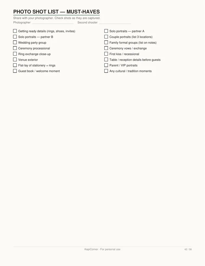 Wedding Planning Checklist printable – page 42 of 58, rendered from Wedding-Planning-Checklist-Letter.pdf