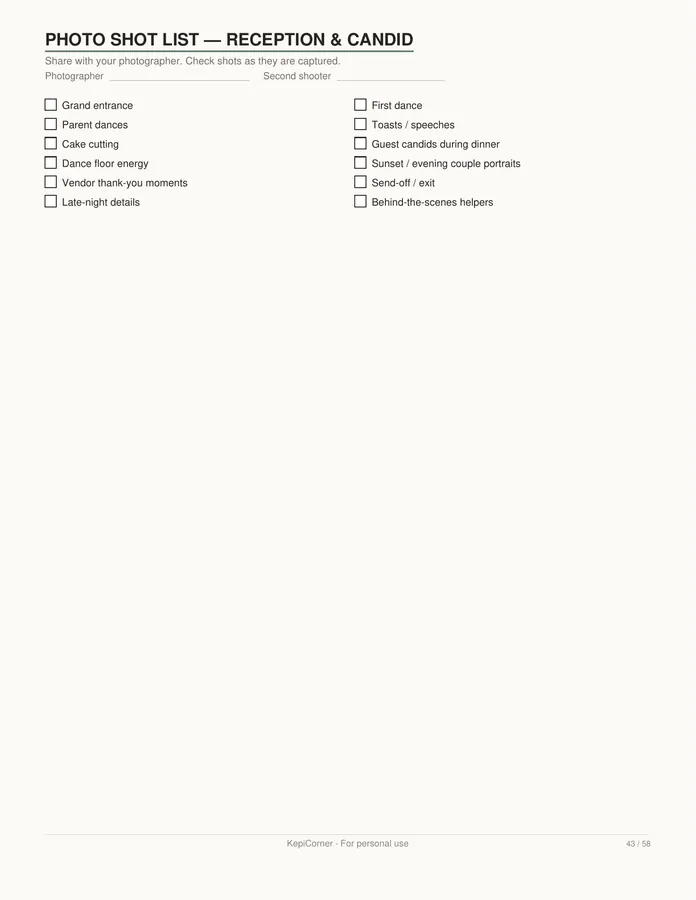 Wedding Planning Checklist printable – page 43 of 58, rendered from Wedding-Planning-Checklist-Letter.pdf