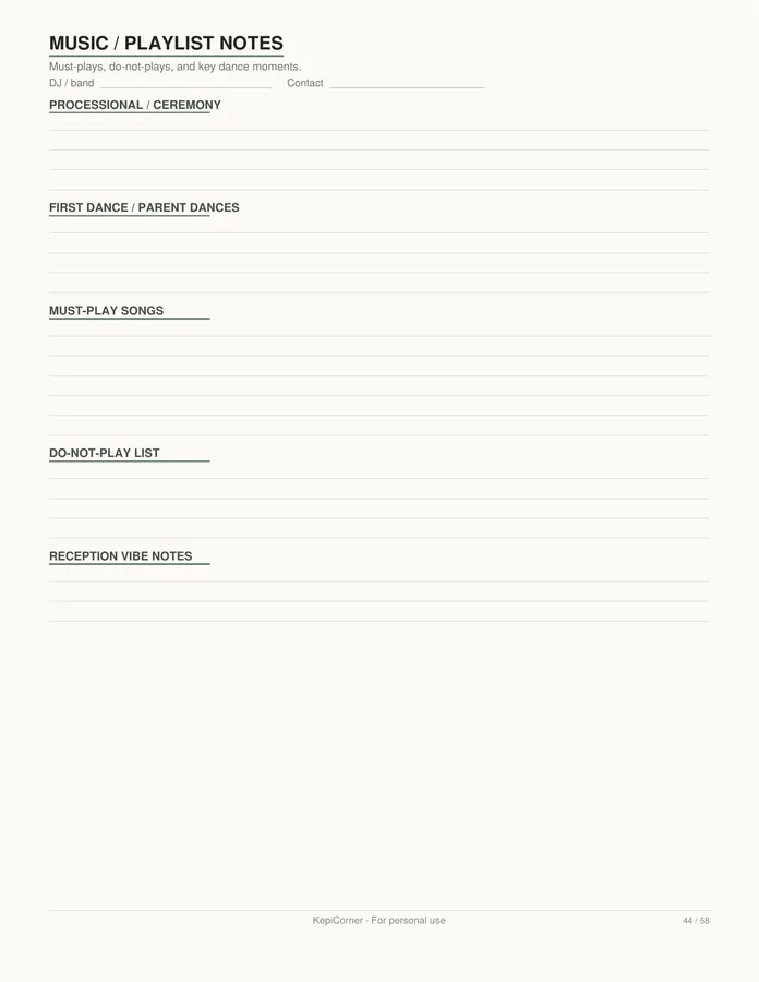 Wedding Planning Checklist printable – page 44 of 58, rendered from Wedding-Planning-Checklist-Letter.pdf