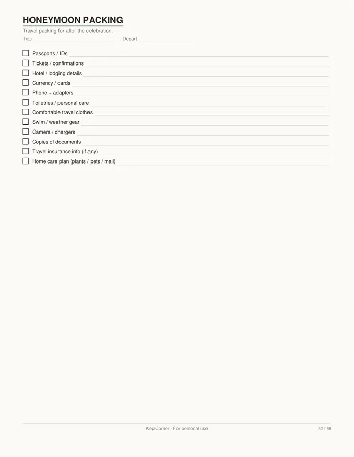 Wedding Planning Checklist printable – page 52 of 58, rendered from Wedding-Planning-Checklist-Letter.pdf