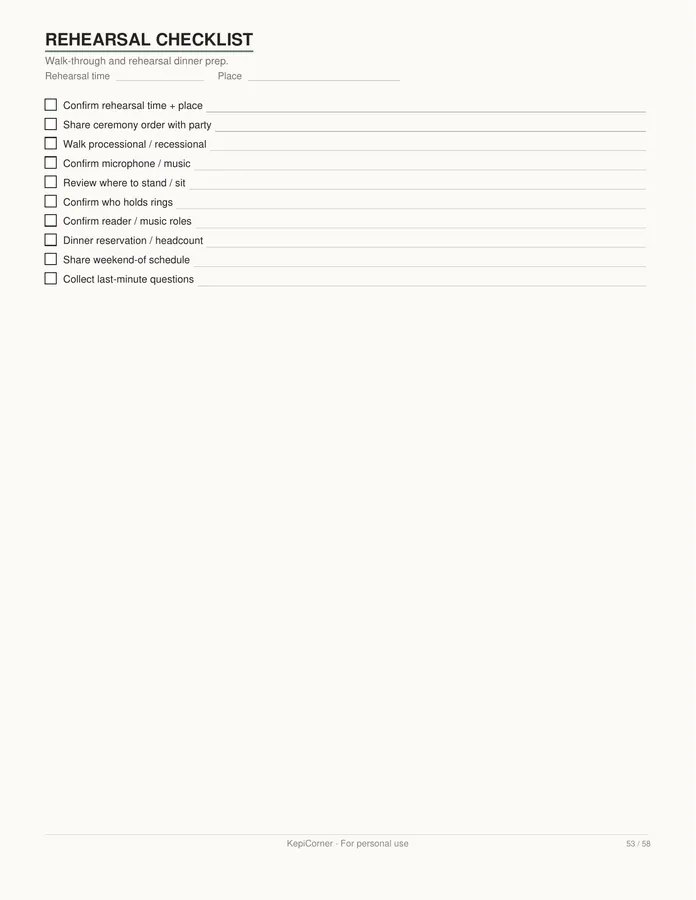 Wedding Planning Checklist printable – page 53 of 58, rendered from Wedding-Planning-Checklist-Letter.pdf