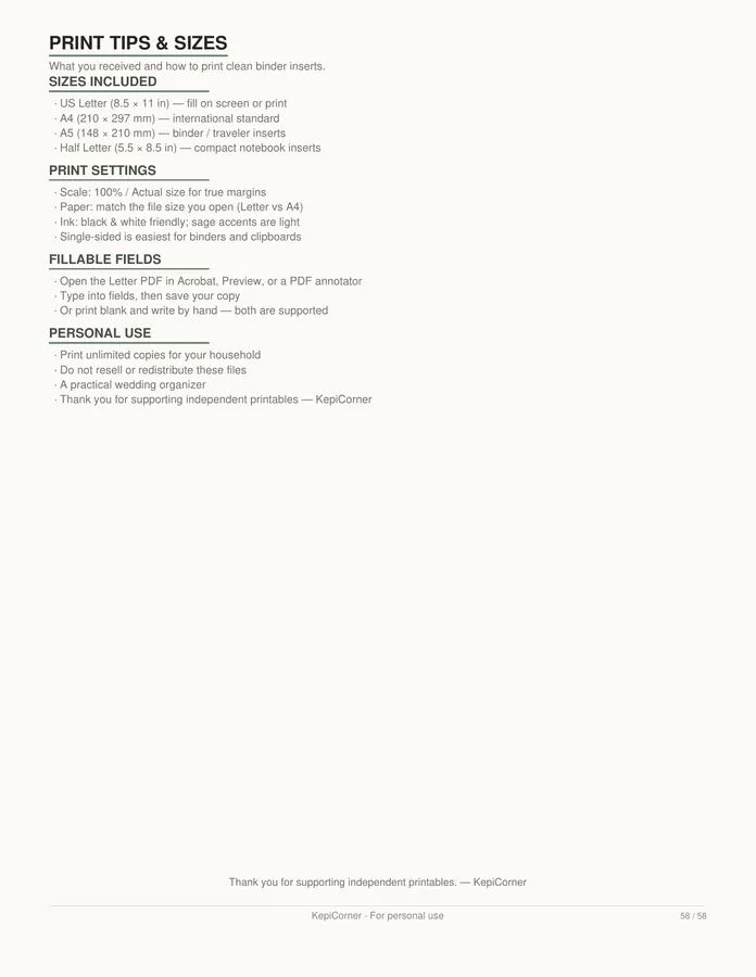 Wedding Planning Checklist printable – page 58 of 58, rendered from Wedding-Planning-Checklist-Letter.pdf